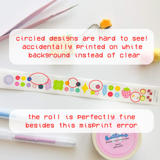 Misprinted Buttons Die Cut Glittery Sticker Roll
