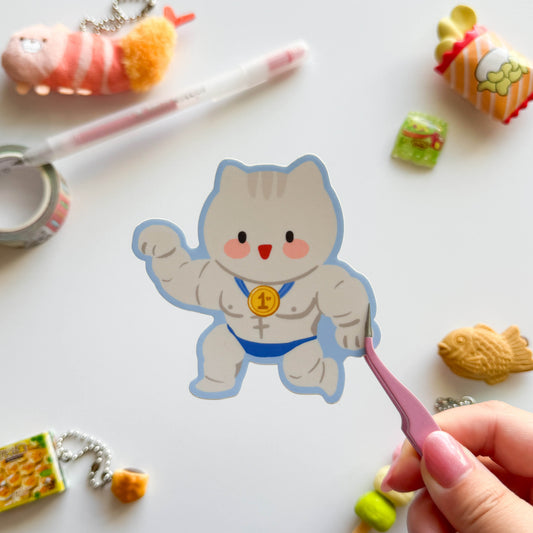 Buff Body Builder Cat Peko Vinyl Sticker