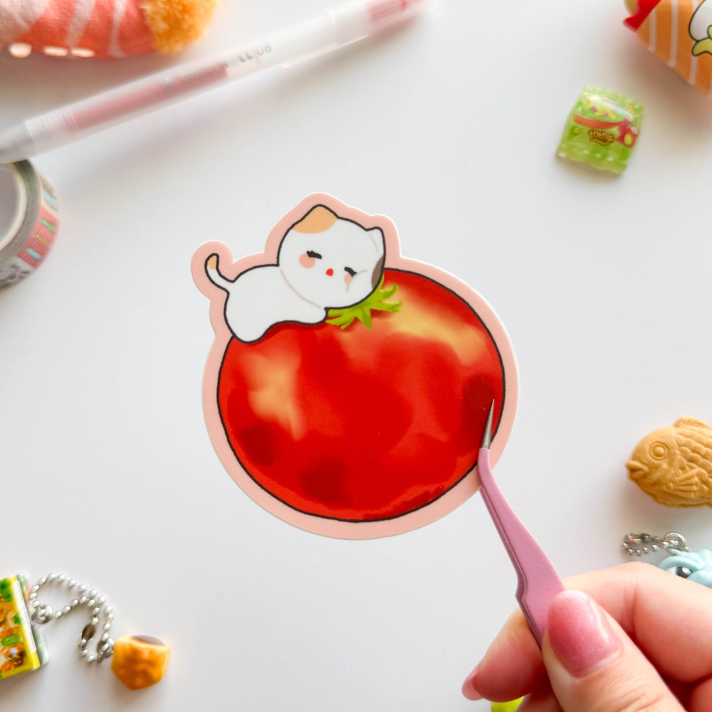 Sleepy Tomato Cat Vinyl Sticker