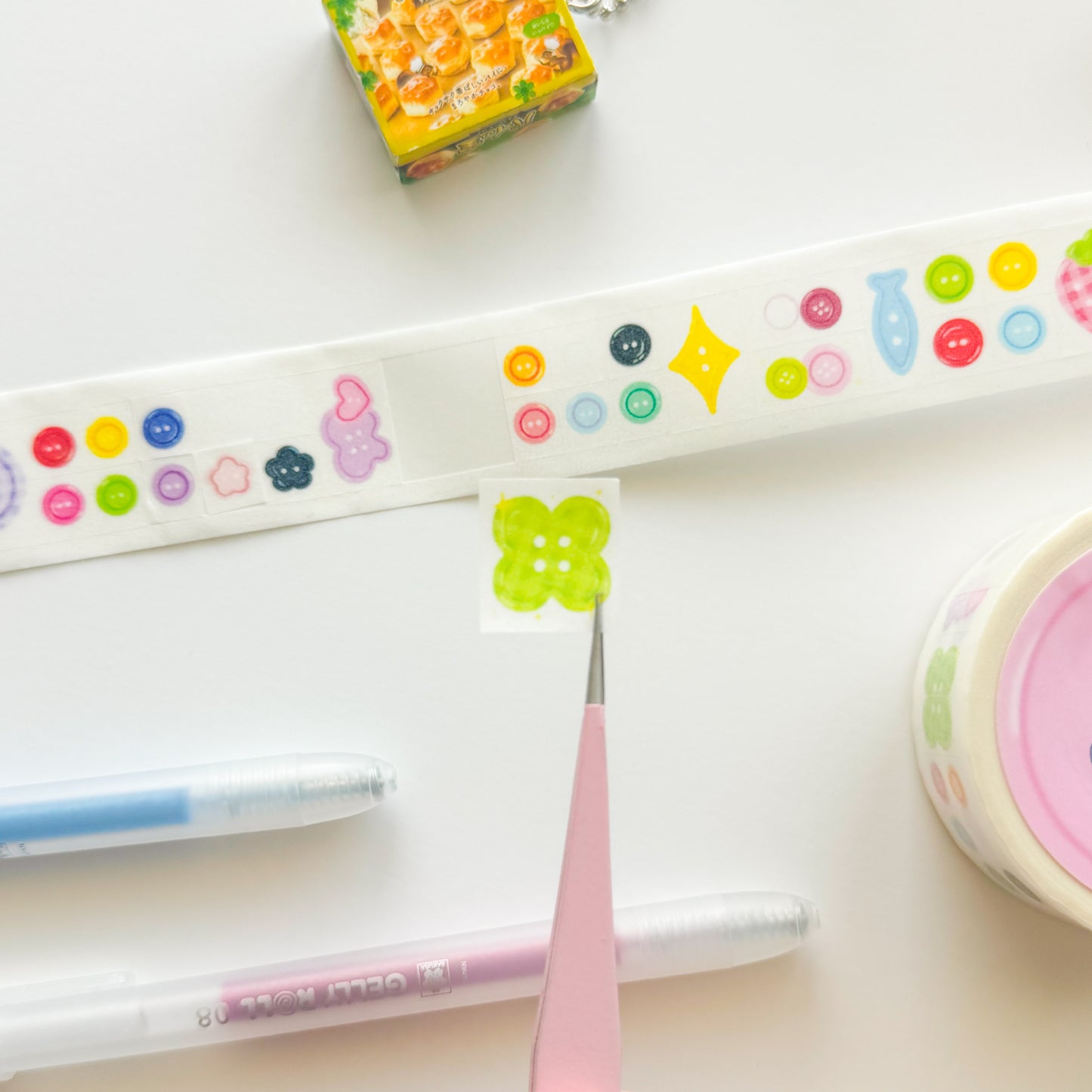 Misprinted Buttons Die Cut Glittery Sticker Roll