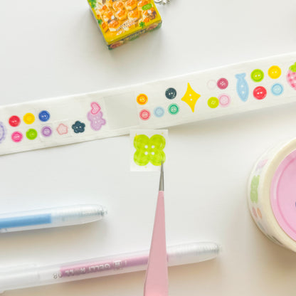 Misprinted Buttons Die Cut Glittery Sticker Roll