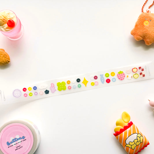 Buttons Die Cut Clear Glittery Sticker Roll