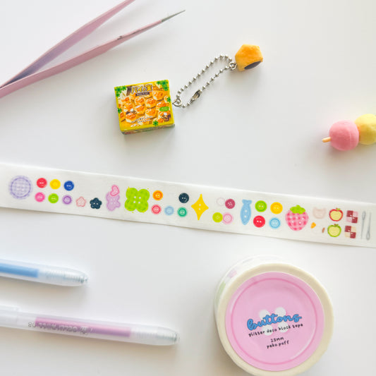 Misprinted Buttons Die Cut Glittery Sticker Roll