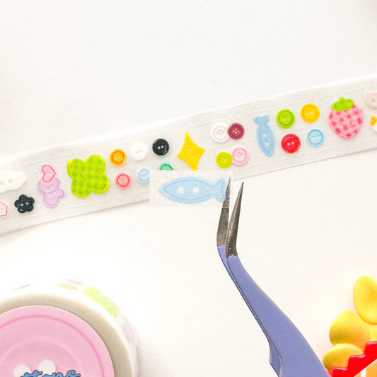 Buttons Die Cut Clear Glittery Sticker Roll