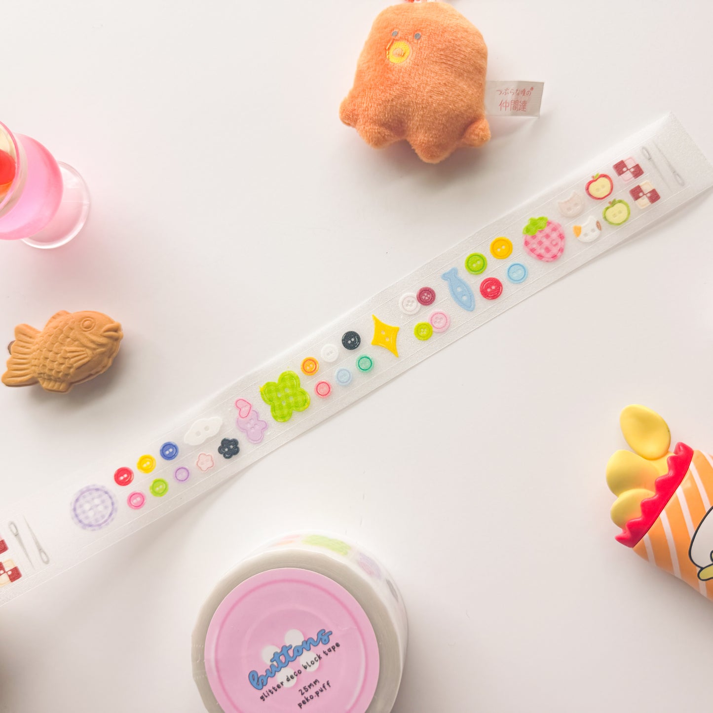 Buttons Die Cut Clear Glittery Sticker Roll