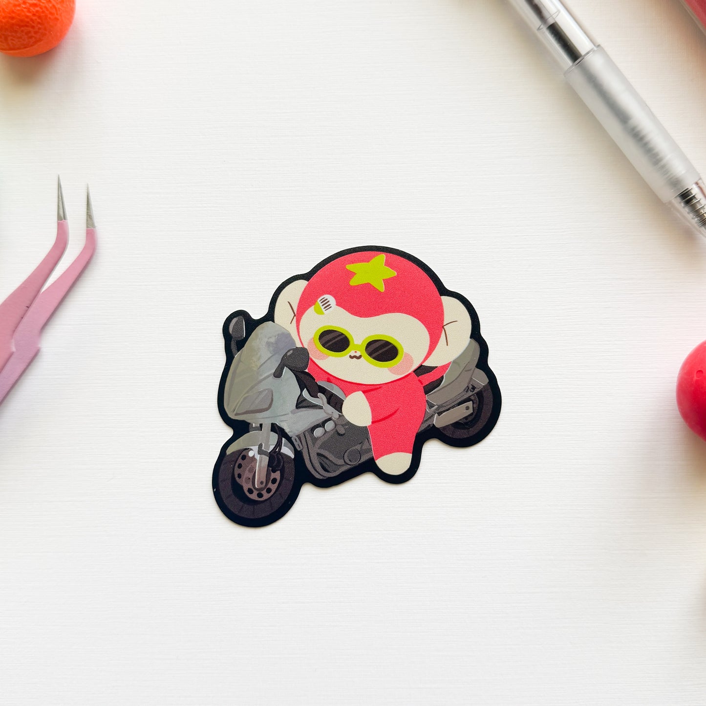 Motorcycle Banjo Tomato Monkey Sticker (Chrome Specialty)