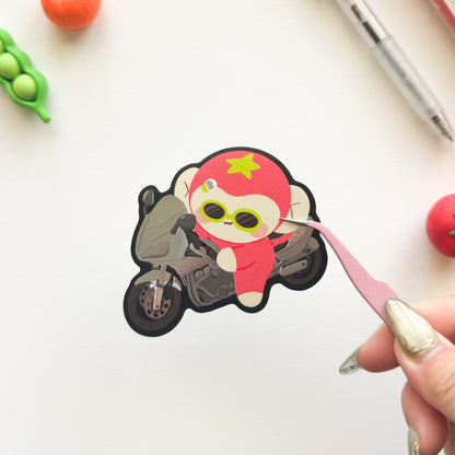 Motorcycle Banjo Tomato Monkey Sticker (Chrome Specialty)