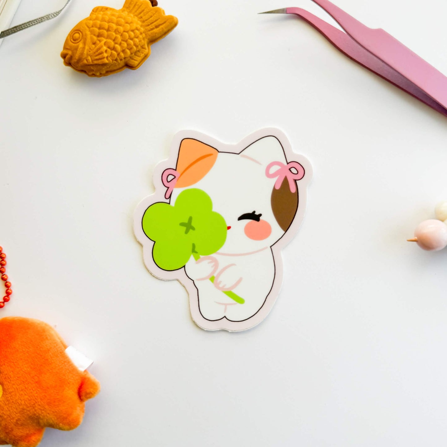 Clover Cat Puff Vinyl Sticker