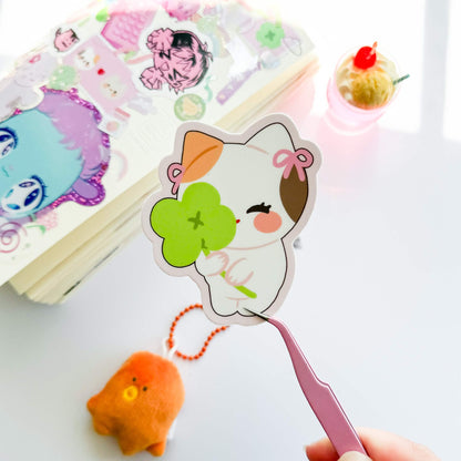 Clover Cat Puff Vinyl Sticker