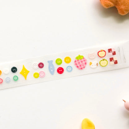 Buttons Die Cut Clear Glittery Sticker Roll