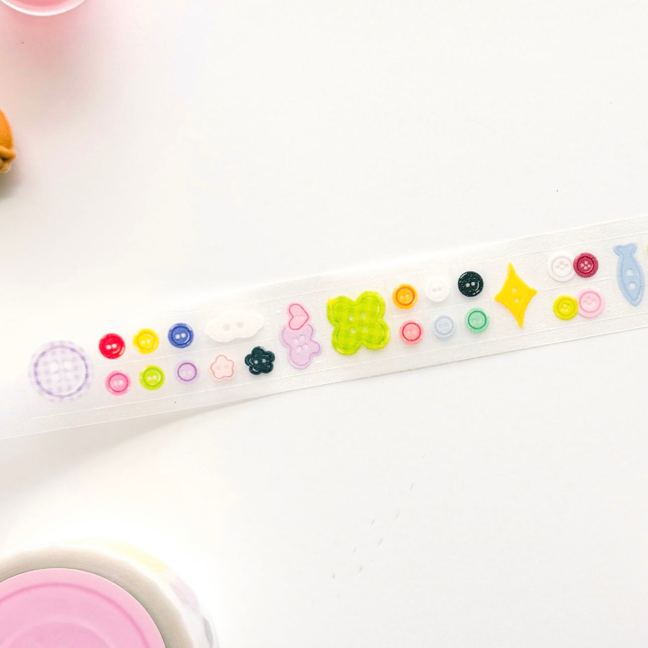 Buttons Die Cut Clear Glittery Sticker Roll