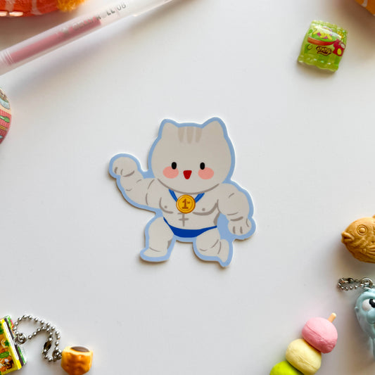 Buff Body Builder Cat Peko Vinyl Sticker