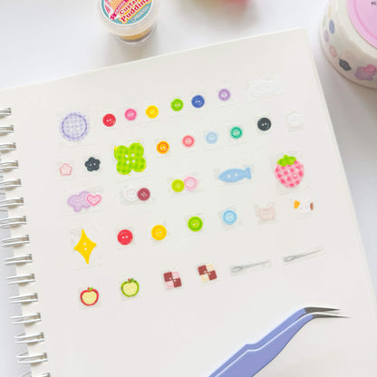 Buttons Die Cut Clear Glittery Sticker Roll