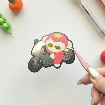 Motorcycle Banjo Tomato Monkey Sticker (Chrome Specialty)