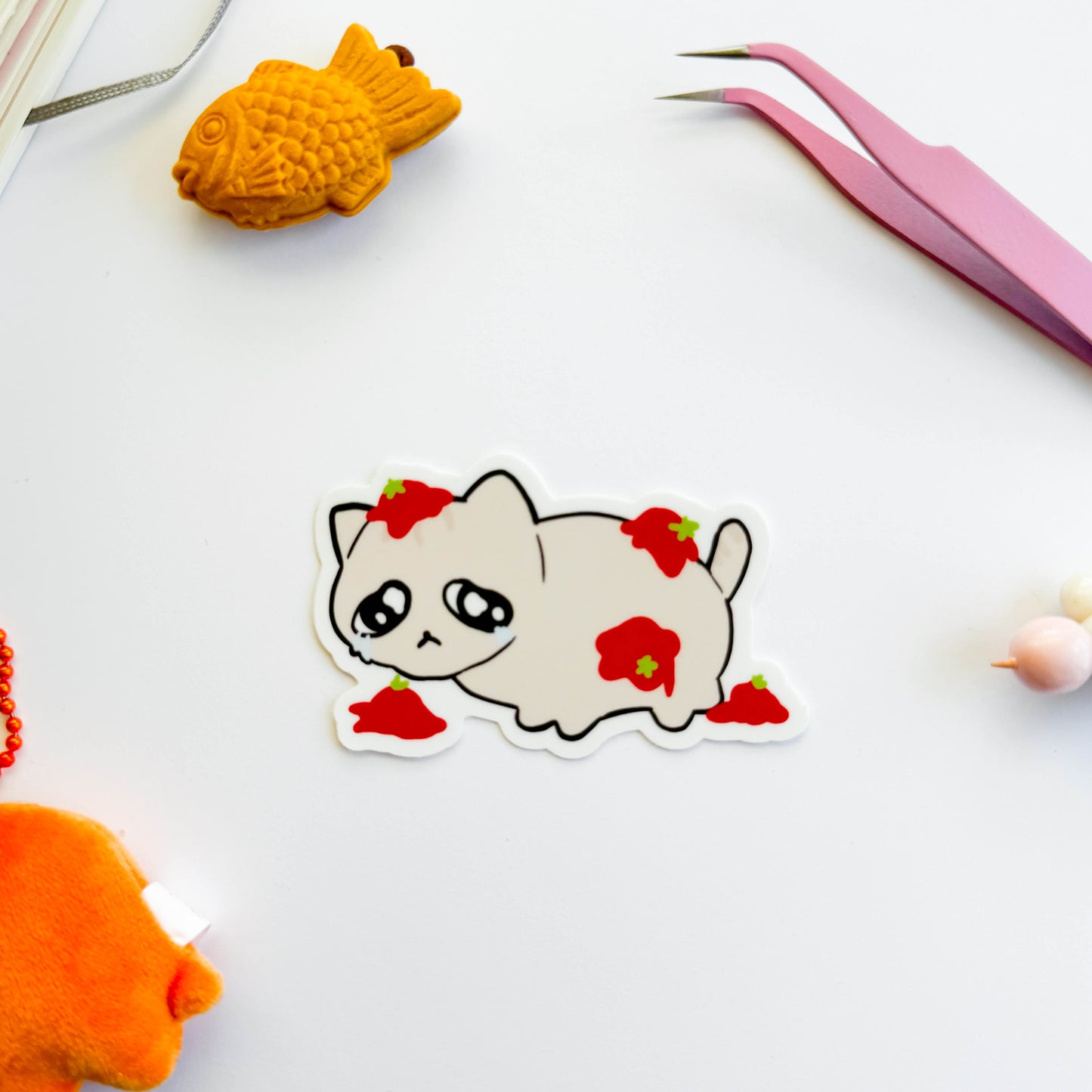 Sad Tomato Cat Peko Vinyl Sticker