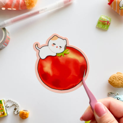 Sleepy Tomato Cat Vinyl Sticker