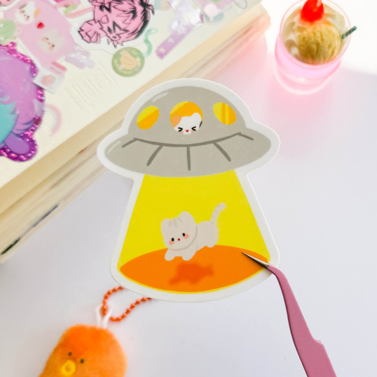UFO Alien Cat Vinyl Sticker